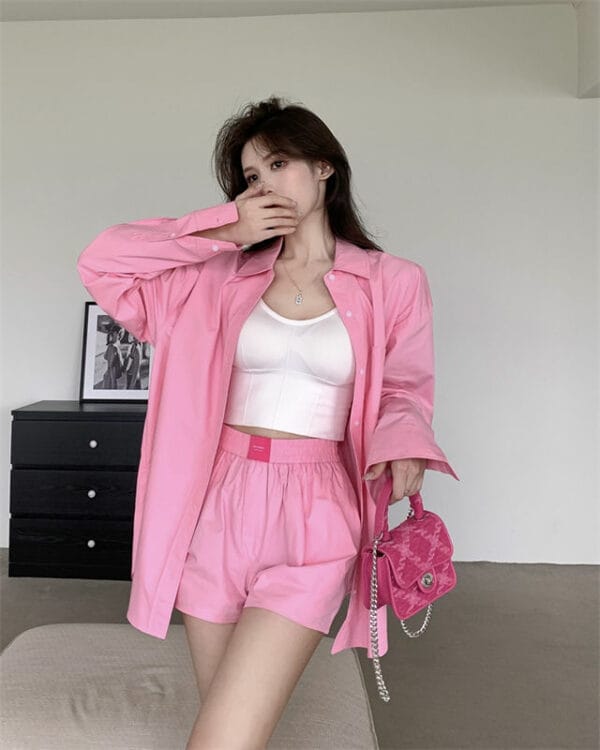 Street Fashion Oversize Long Blouse with Elastic Waist Short Pants 4