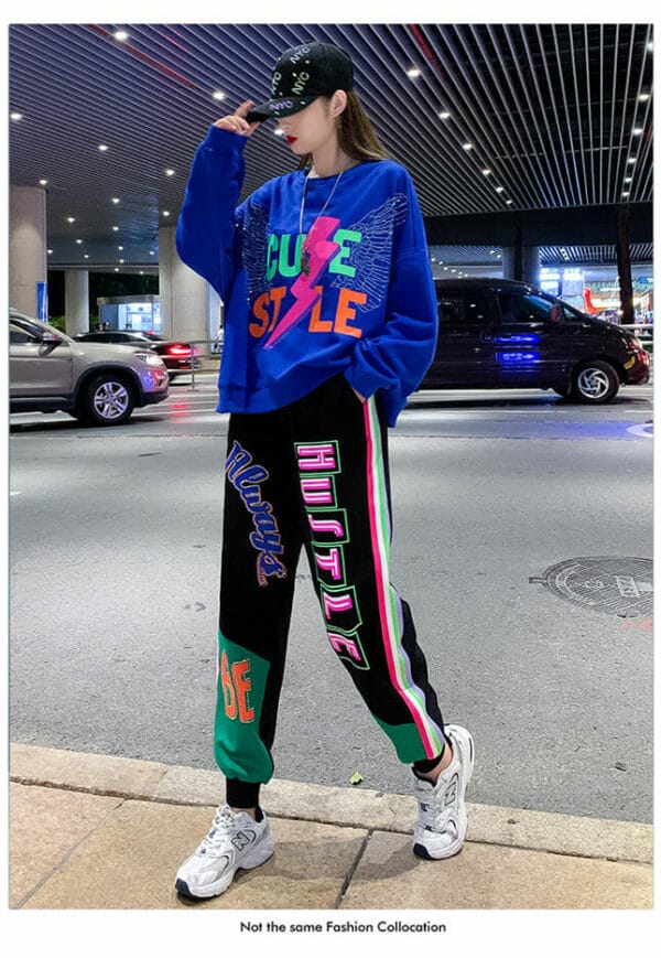 Street Fashion Printings Loosen Hoodies with Long Pants 2