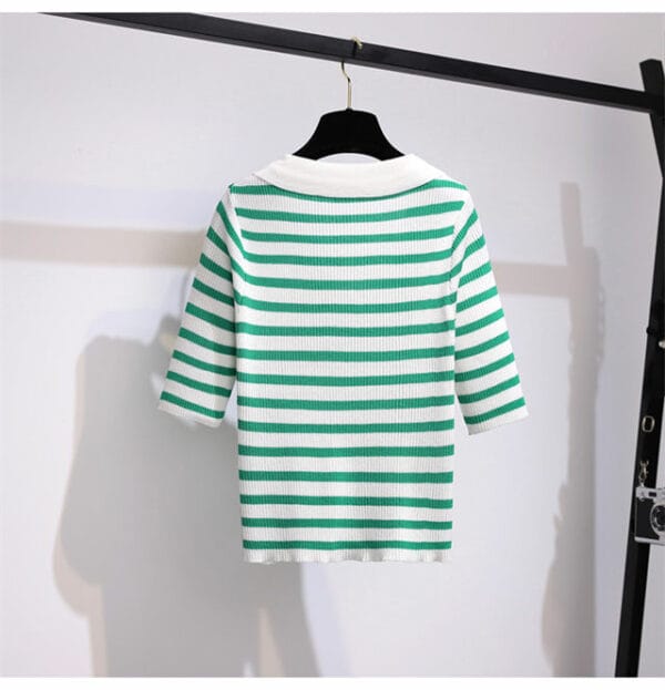 Stripes Knitting T-shirt with Gauze Fluffy Skirt 4