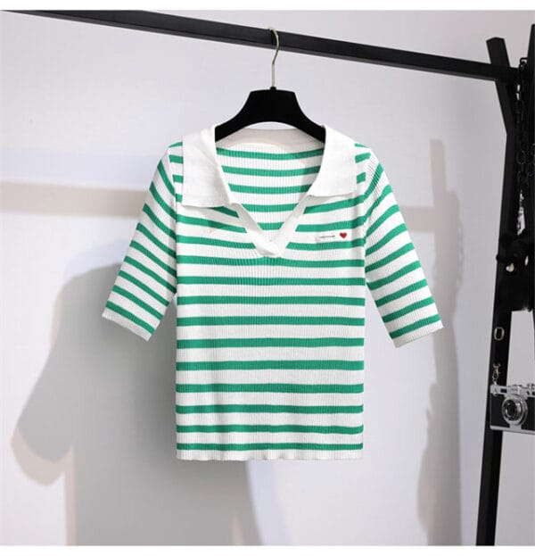 Stripes Knitting T-shirt with Gauze Fluffy Skirt 3