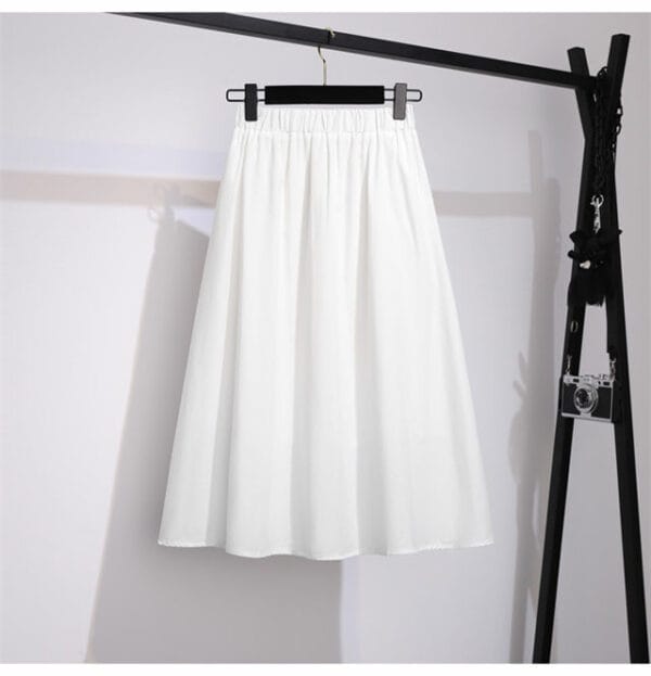 Stripes Round Neck Knitting T-shirt Elastic Waist Long Skirt 5