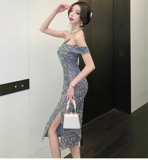 Stunning Fashion Off Shoulder Sequins Slim Tank Dress 5