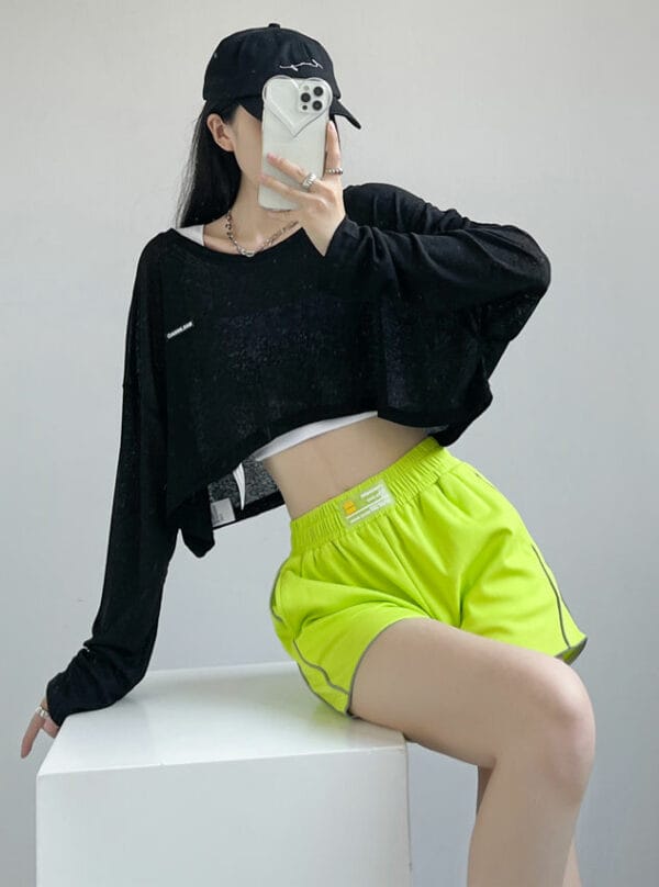 Stylish Korea Batwing Knitting Tops with Sports Short Pants 3