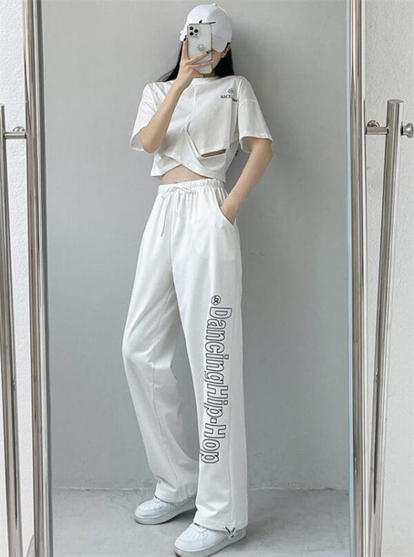 Stylish Korea Cross T-shirt with Letters Wide-leg Jogger Pants 2