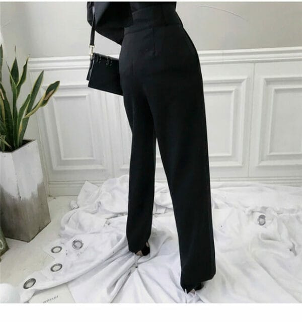 Stylish Korea Single-breasted Blouse with Wide-leg Long Pants 5