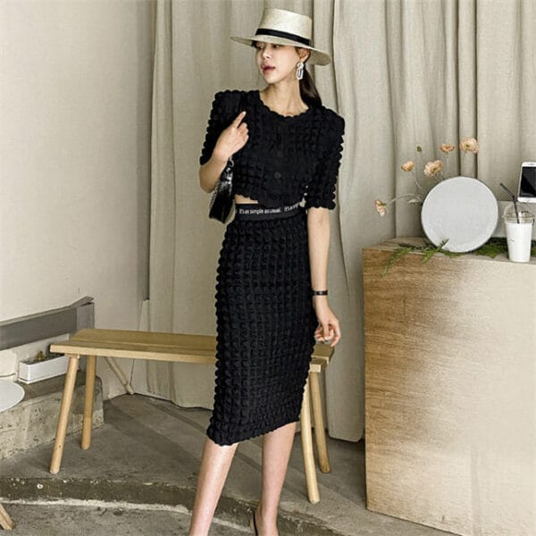 Stylish Korea Single-breasted Embossing Plaids Dress Set 3