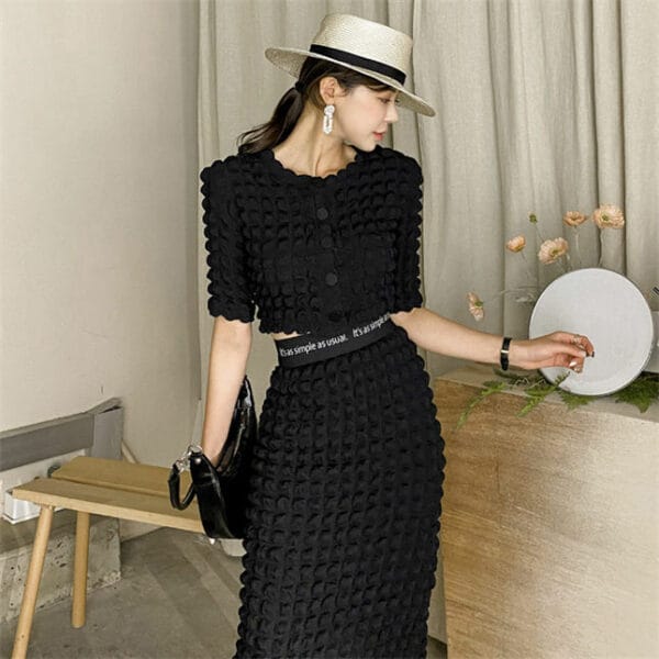 Stylish Korea Single-breasted Embossing Plaids Dress Set 1