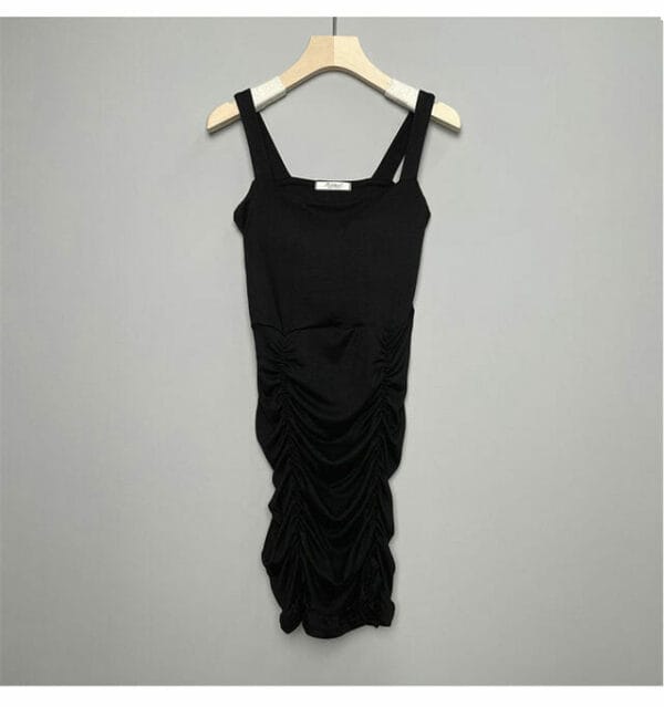 Stylish Korea Square Collar Pleated Fishtail Straps Dress 5