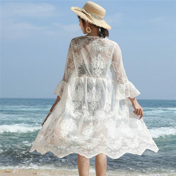 Stylish Lace Flowers Loosen Bikini Cover Dress 5