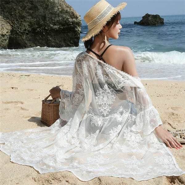 Stylish Lace Flowers Loosen Bikini Cover Dress 4