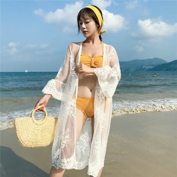 Stylish Lace Flowers Sun-block Bikini Cover Dress 3