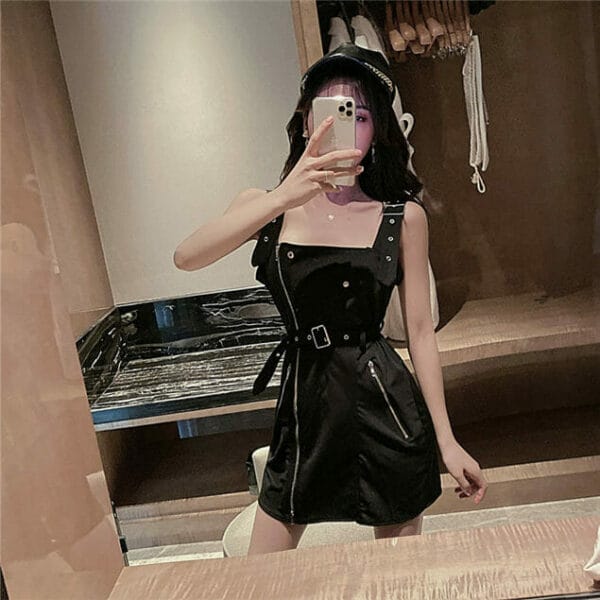 Stylish Summer Zipper Open Tailored V-neck Straps Dress 4