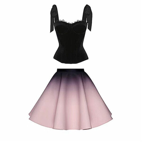 Stylish Velvet Bowknot Straps Camisole with A-line Skirt 5