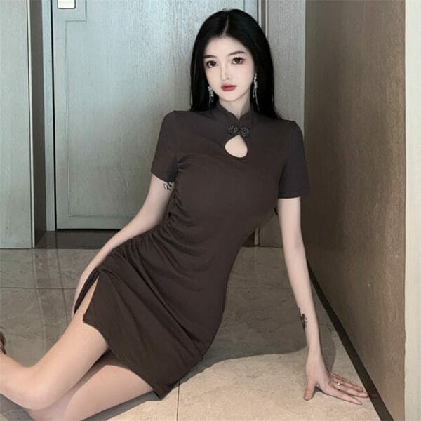 Summer Fashion 2 Colors Draw-string Pleated Cheongsam Dress 4