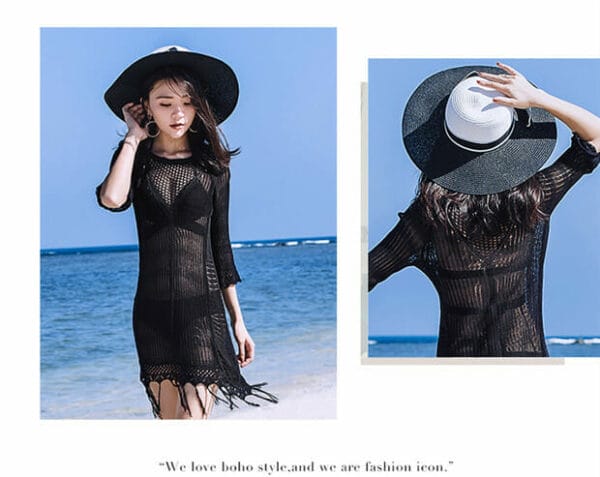 Summer Fashion 2 Colors Hollow Out Tassels Bikini Dress 6