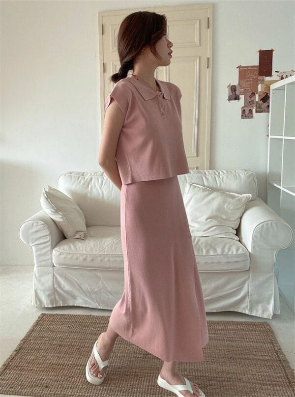 Summer Fashion 5 Colors Knitting Tops with Split Long Skirt 4