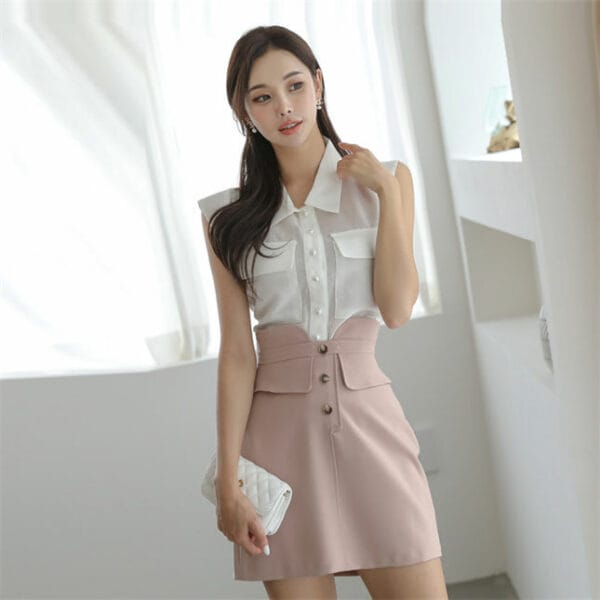 Summer Fashion Doll Collar Single-breasted Dress Set 4