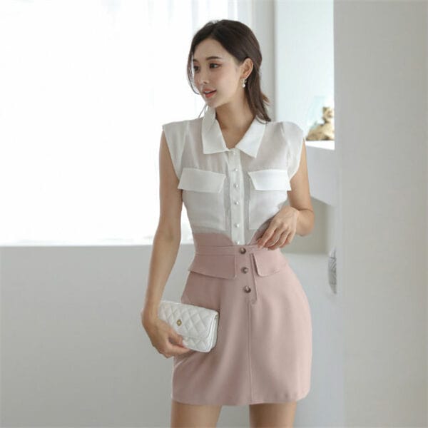 Summer Fashion Doll Collar Single-breasted Dress Set 3