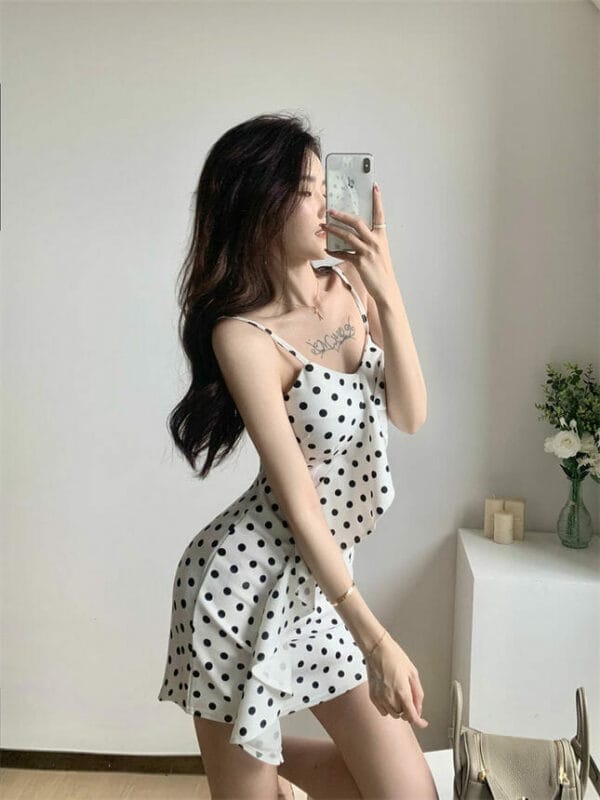 Summer Fashion Flouncing Dots Straps Bodycon Dress 4