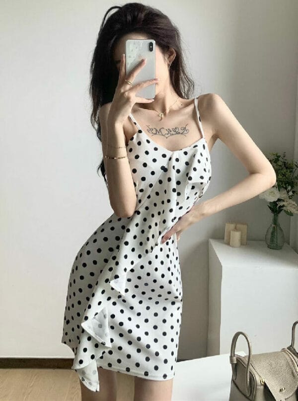 Summer Fashion Flouncing Dots Straps Bodycon Dress 1