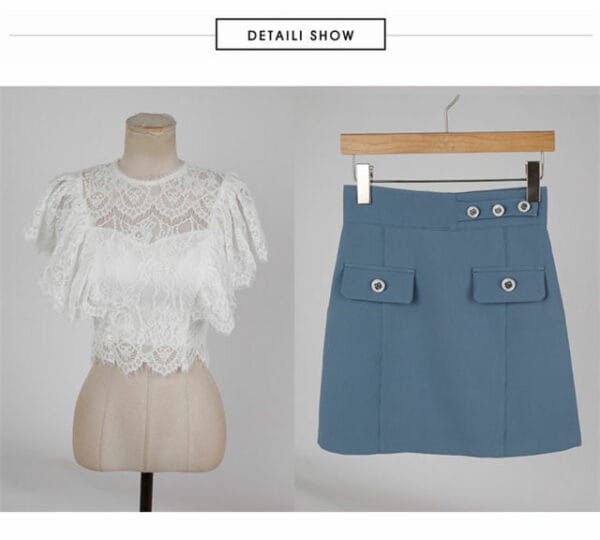 Summer Fashion Flouncing Lace Blouse with Slim Short Skirt 6