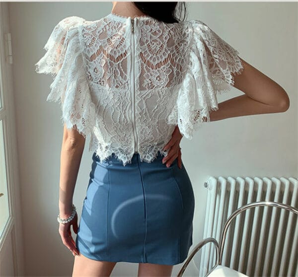 Summer Fashion Flouncing Lace Blouse with Slim Short Skirt 5