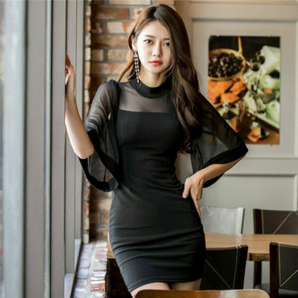 Summer Fashion Gauze Flare Sleeve Bodycon Dress 3