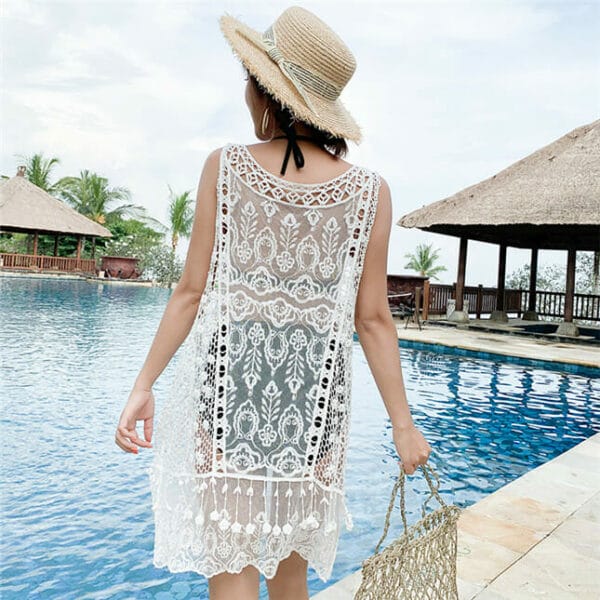 Summer Fashion Lace Flowers Hollow Out Bikini Dress 4