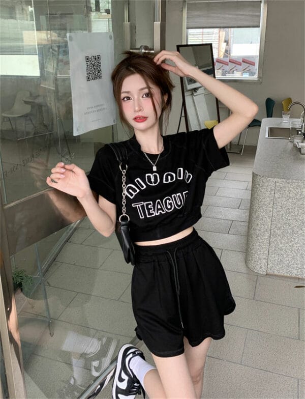 Summer Fashion Letters Batwing T-shirt with Short Pants 5