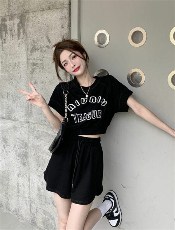 Summer Fashion Letters Batwing T-shirt with Short Pants 4