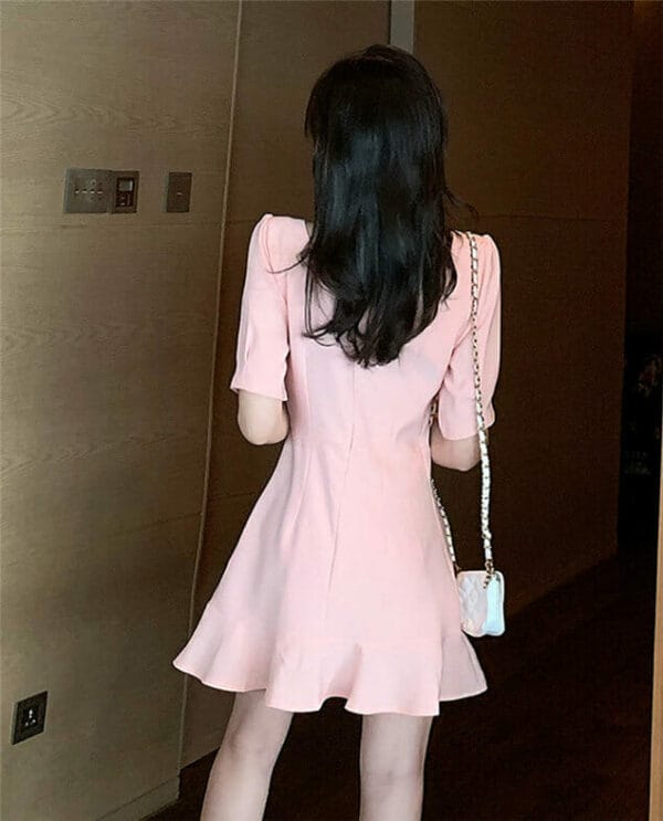 Summer Fashion Square Collar Fishtail Short Sleeve Dress 5