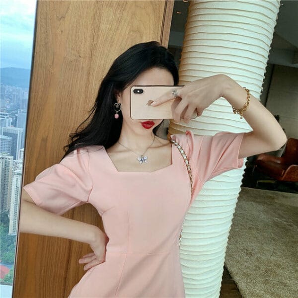 Summer Fashion Square Collar Fishtail Short Sleeve Dress 4