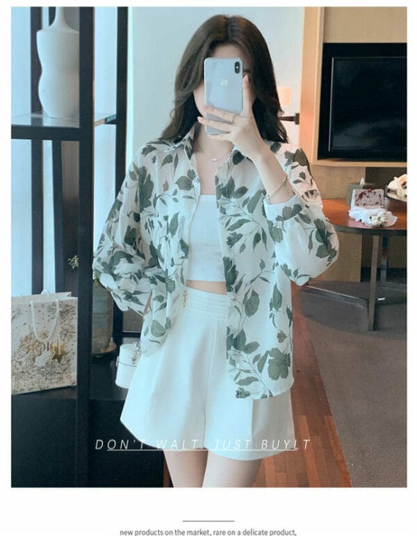 Summer Leaves Printings Loosen Chiffon Blouse 5