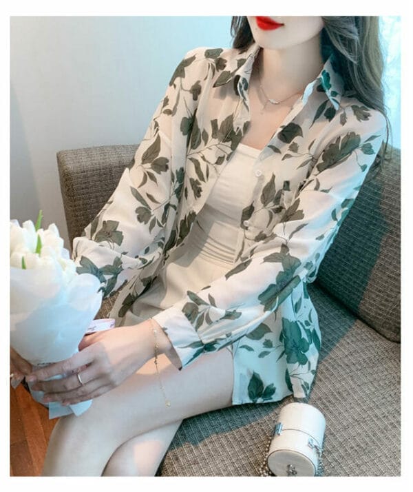 Summer Leaves Printings Loosen Chiffon Blouse 4