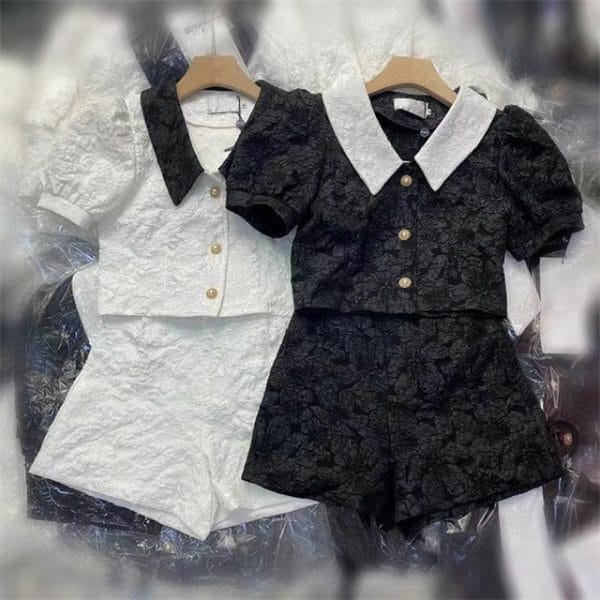 Summer New 2 Colors Doll Collar Jacquard Short Suits 5