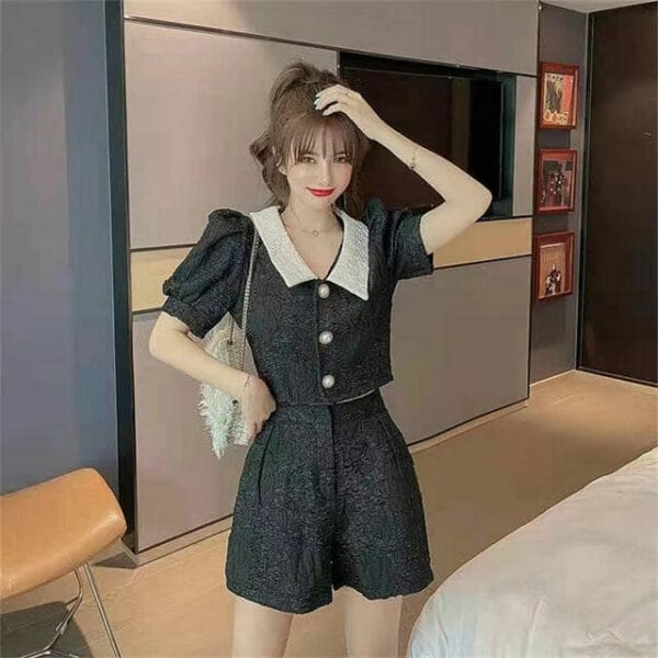 Summer New 2 Colors Doll Collar Jacquard Short Suits 4