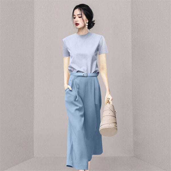 Summer New 2 Colors Loosen T-shirt with Wide-leg Cropped Pants 3