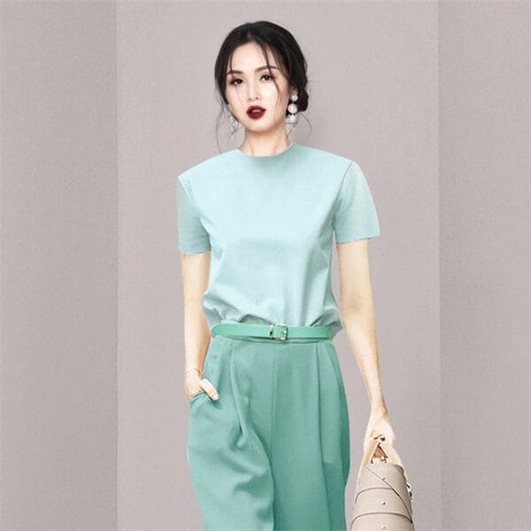 Summer New 2 Colors Loosen T-shirt with Wide-leg Cropped Pants 2