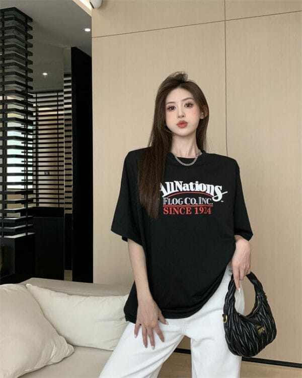 Summer New 3 Colors Letters Printings Oversize Cotton Tee 6