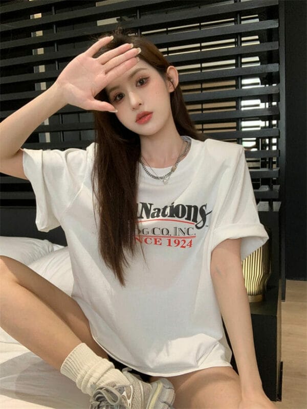 Summer New 3 Colors Letters Printings Oversize Cotton Tee 4