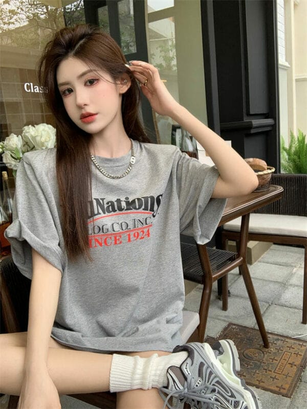 Summer New 3 Colors Letters Printings Oversize Cotton Tee 2