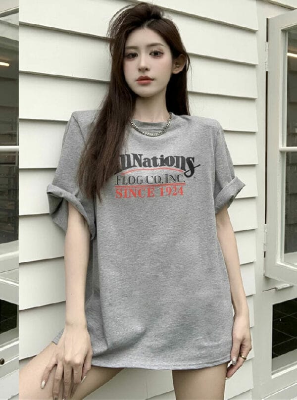 Summer New 3 Colors Letters Printings Oversize Cotton Tee 1
