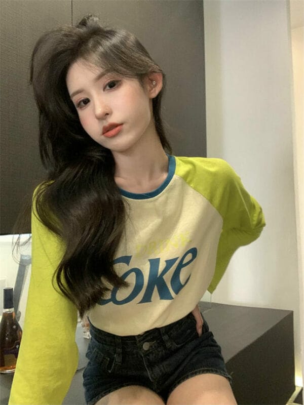 Summer New Color Block Letters Loosen Long Sleeve T-shirt 4