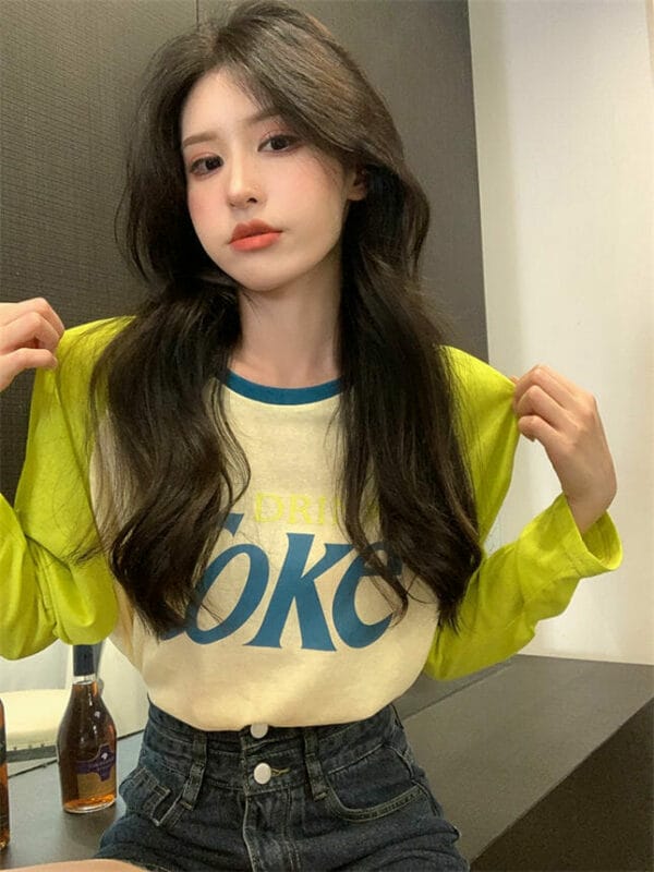 Summer New Color Block Letters Loosen Long Sleeve T-shirt 3