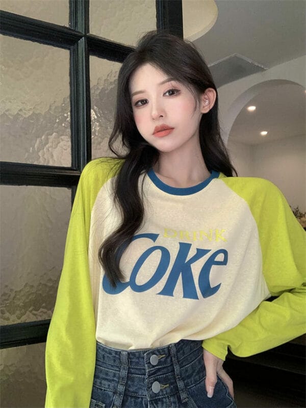 Summer New Color Block Letters Loosen Long Sleeve T-shirt 2