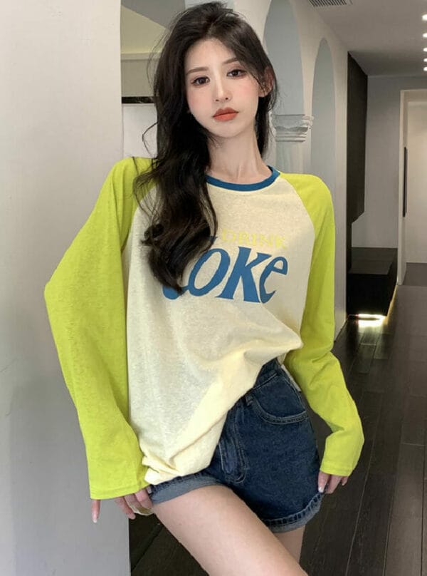 Summer New Color Block Letters Loosen Long Sleeve T-shirt 1