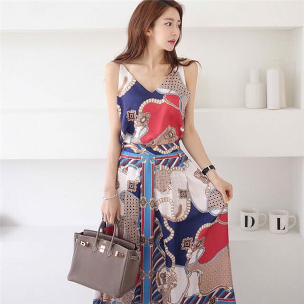 Summer New Flowers Camisole with Flouncing Long Skirt 5