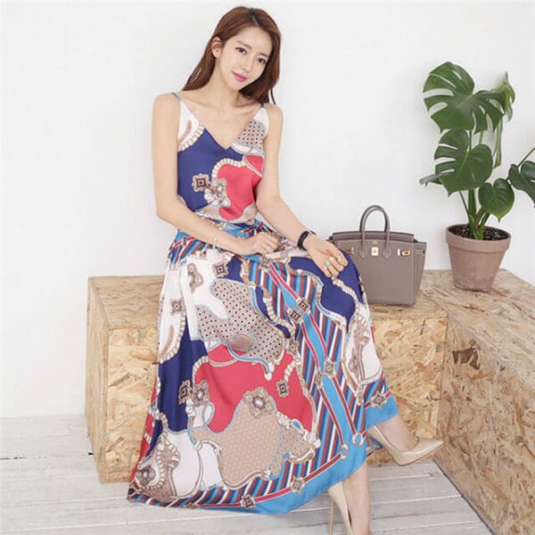 Summer New Flowers Camisole with Flouncing Long Skirt 3