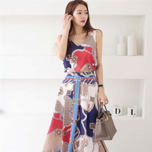 Summer New Flowers Camisole with Flouncing Long Skirt 2