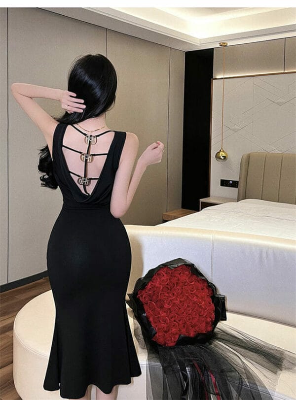 Summer New Heaps Collar Backless Fishtail Slim Tank Dress 6